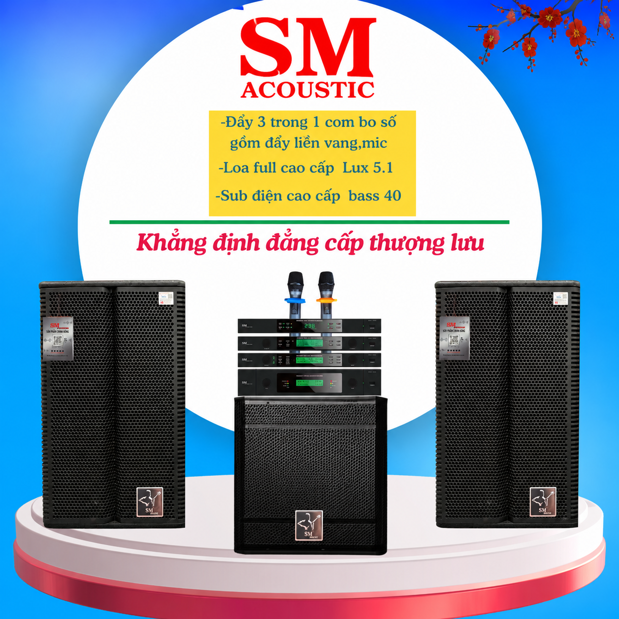 Bộ Combo 3 Âm Thanh Cao Cấp Karaoke SM ACOUSTIC LUX 3.5 Bass 30